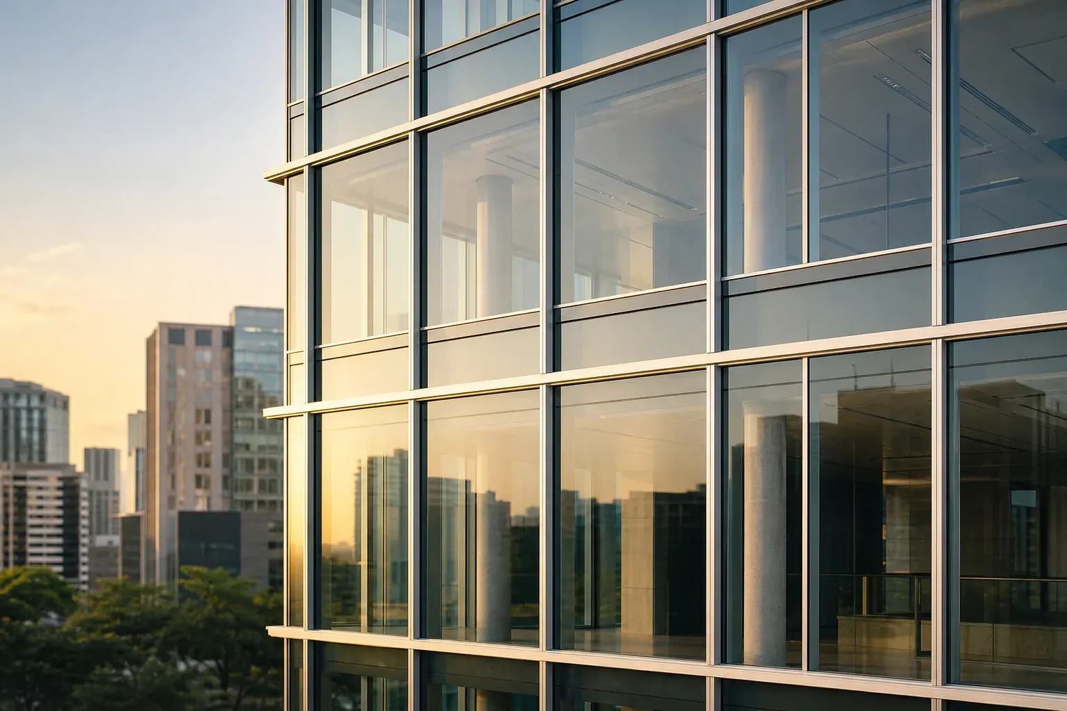 Fachada de vidro e alumínio em edifício contemporâneo